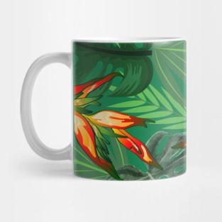 Vibrant Tropical Leaves Green Pattern Mug